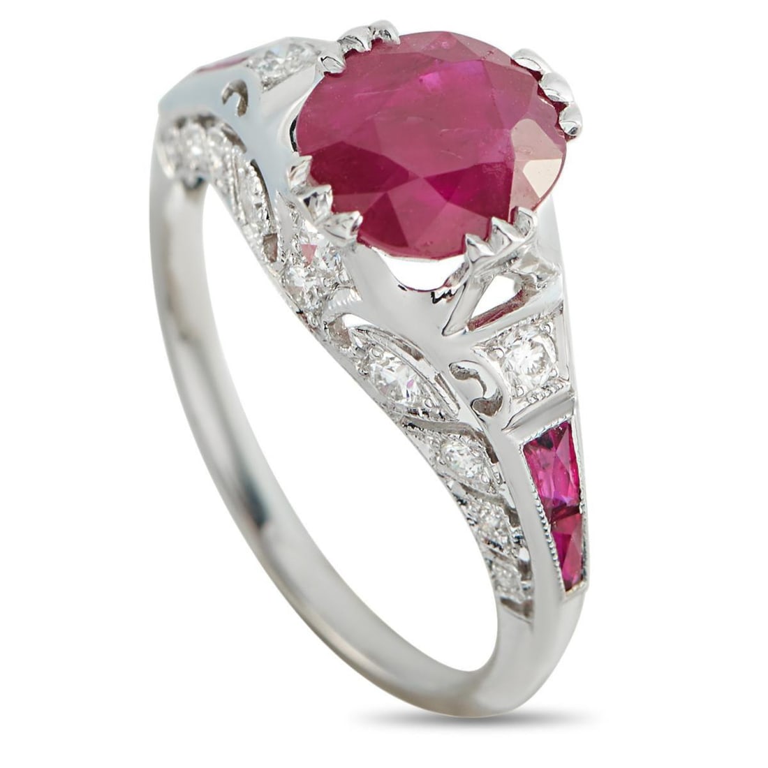 18K WHITE GOLD 0.18CT DIAMOND AND RUBY RING (1 of 5)
