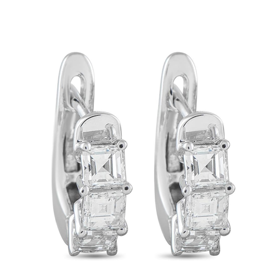 18K WHITE GOLD 1.10CT DIAMOND EARRINGS: These sophisticated earrings will never go out of style. Set in 18K White Gold, square-cut Diamonds totaling 1.10 carats offer endless sparkle. Each earring measures 0.44 round, making them the prefec