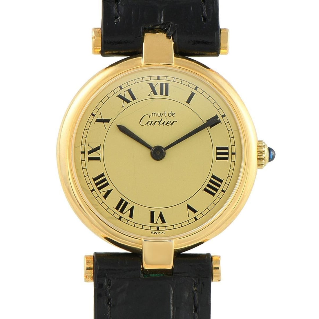 CARTIER MUST DE CARTIER VENDME VERMEIL QUARTZ WATCH: From the 1990s, this Must de Cartier Vermeil remains beautifully preserved, showcasing the Maison's enduring design codes. Its 925 sterling silver case is richly plated with 20-micron gold, and is pai