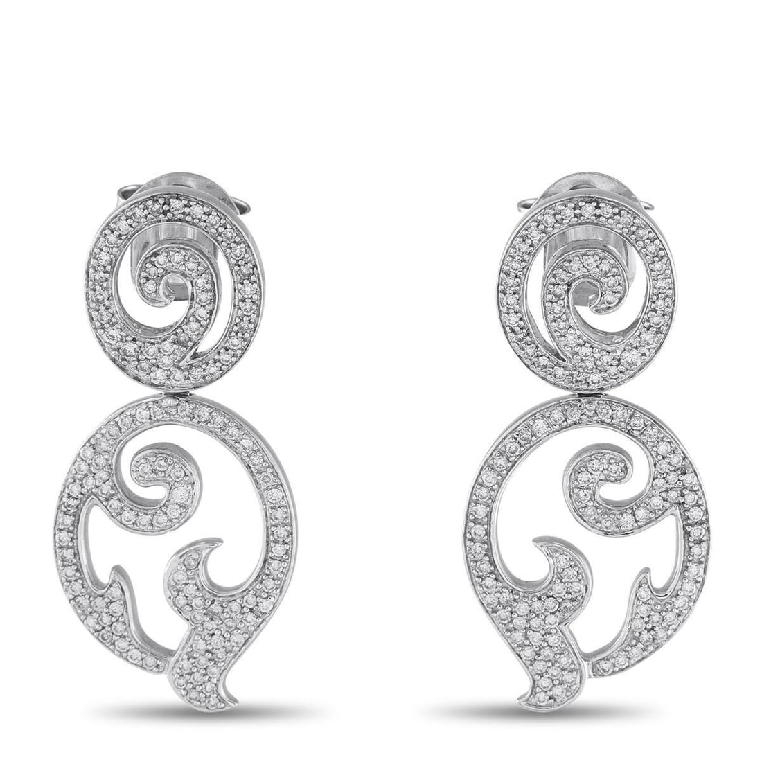 TOUS 18K WHITE GOLD 1.75CT DIAMOND EARRINGS: These intricate Tous earrings are designed to continually catch the light. The intricate design is crafted from 18K White Gold. Diamonds with a total weight of 1.75 carats elevate the intricate openwo