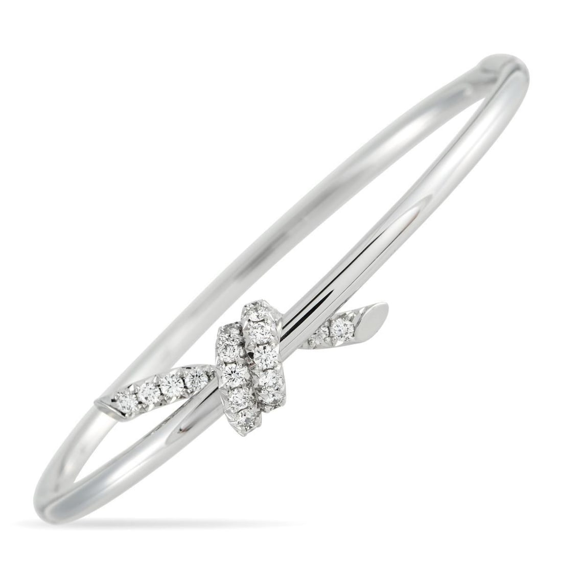 TIFFANY & CO. KNOT 18K WHITE GOLD 0.79CT DIAMOND BANGLE BRACELET (1 of 4)