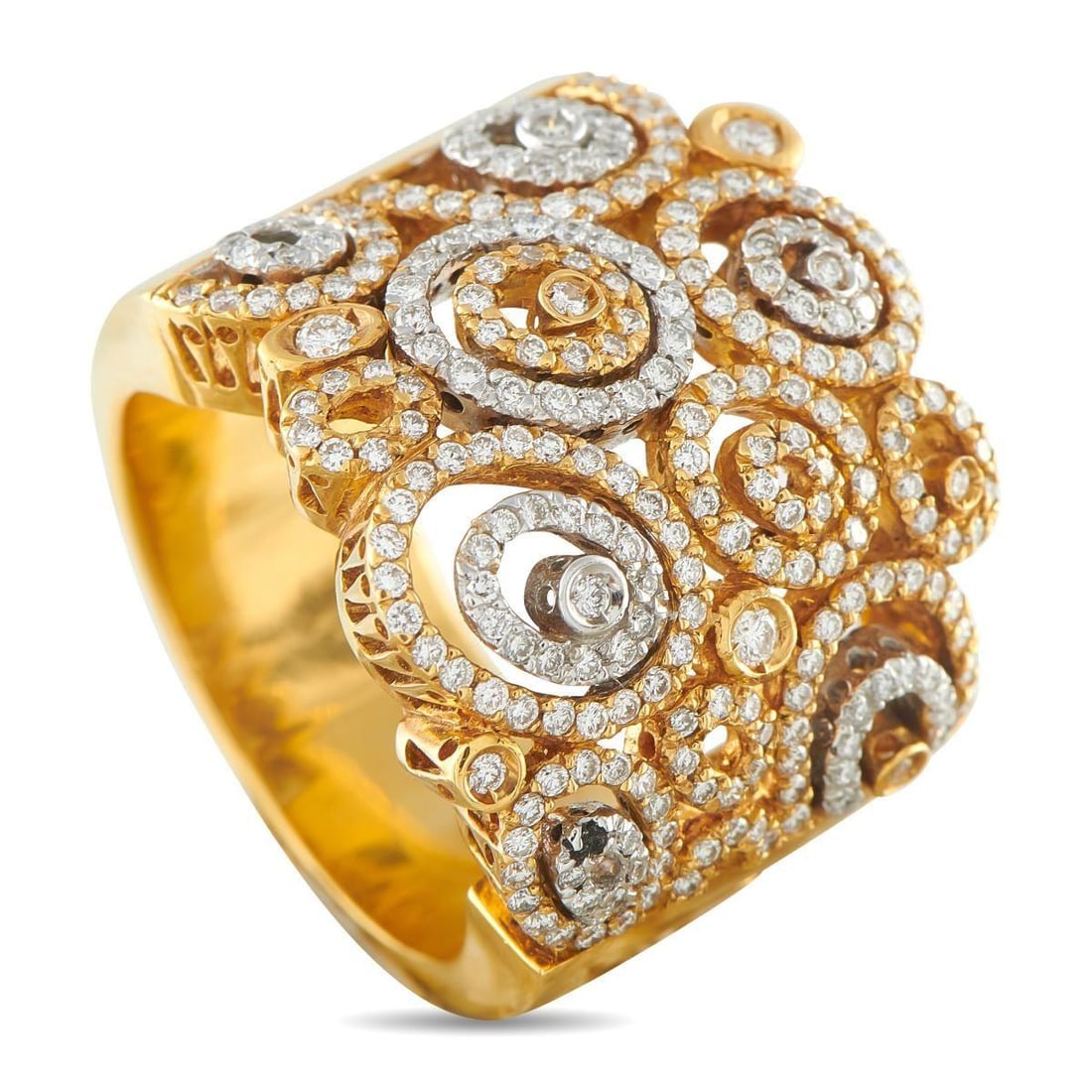 PONTE VECCHIO 18K YELLOW GOLD 1.50CT DIAMOND RING: Stunning circular motifs fill this Ponte Vacchio ring with a distinctive sense of movement. Crafted from lustrous 18K Yellow Gold, this dramatic piece is elevated by sparkling Diamonds with a total we