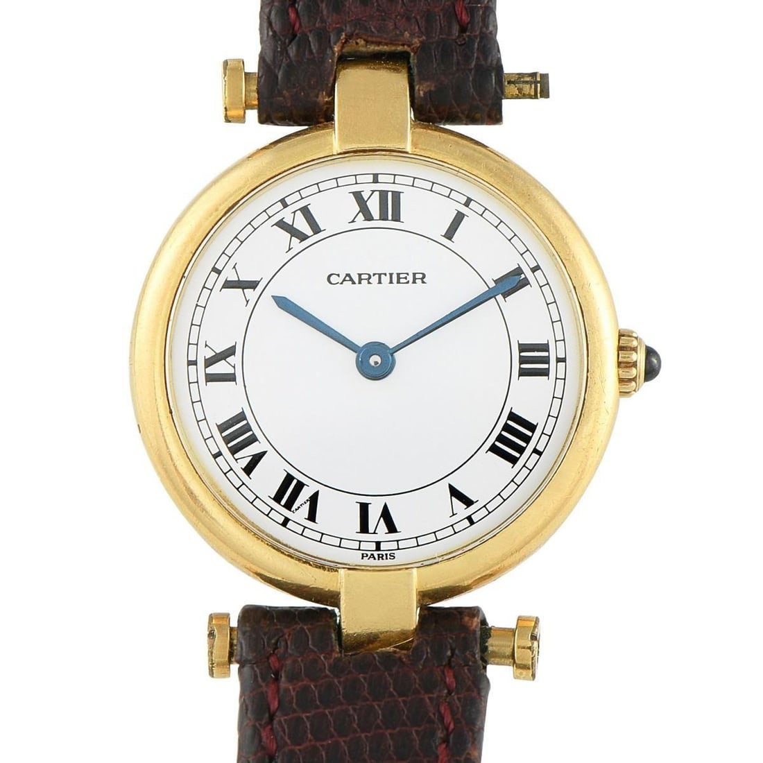 CARTIER VENDOME 18K YELLOW GOLD QUARTZ WATCH: The Cartier Vendme ref. 8100 is a rarer variation of the Vendme line, as most examples were produced in vermeil (18K gold-plated silver). This particular timepiece is crafted in solid 18K yellow gold,