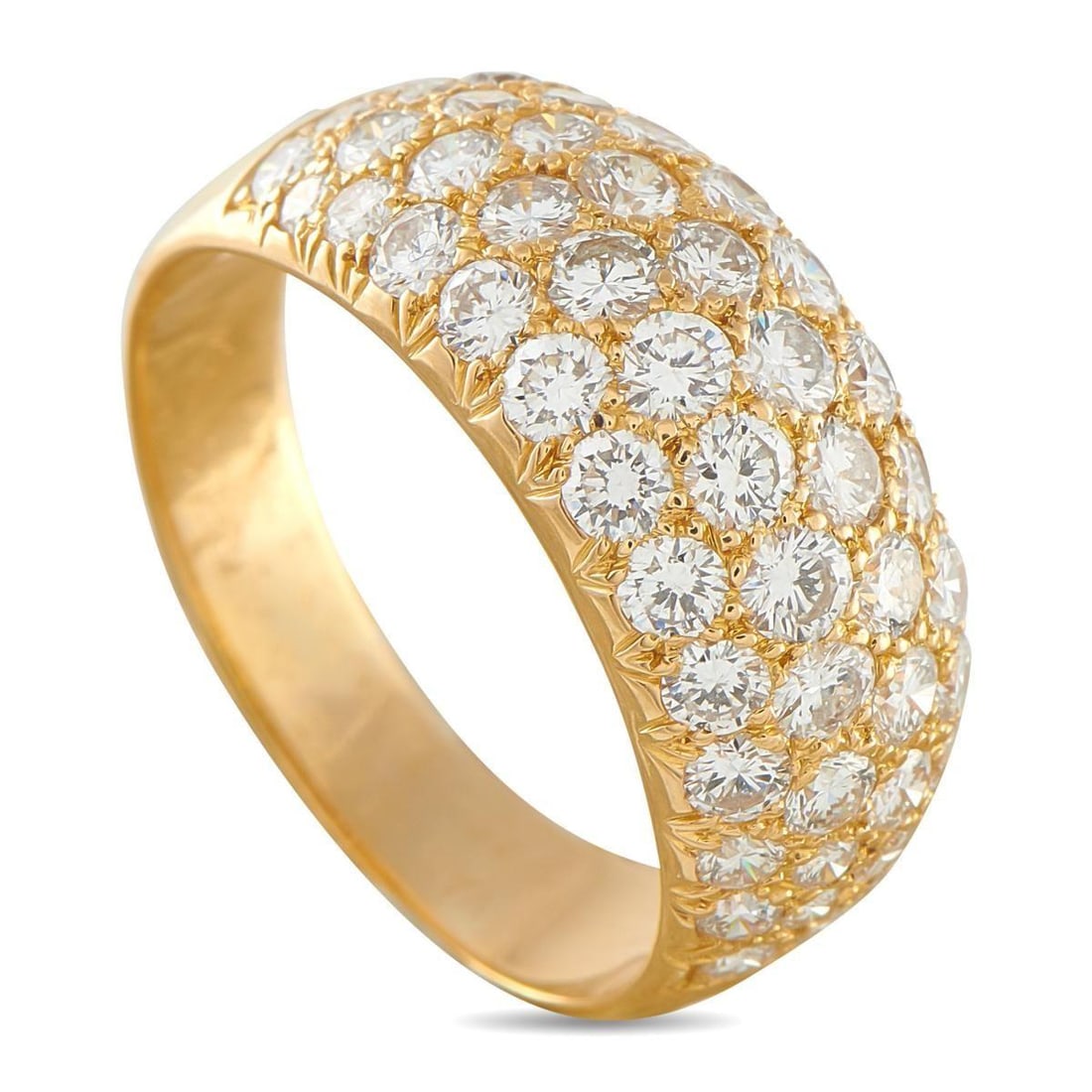 VAN CLEEF & ARPELS 18K YELLOW GOLD 1.29CT DIAMOND RING: Diamonds with a total weight of 1.29 carats cover the top of this sophisticated Van Cleef & Arpels ring. Set in 18K Yellow Gold, the domed design makes it an instant classic. It features a 4mm wide ba