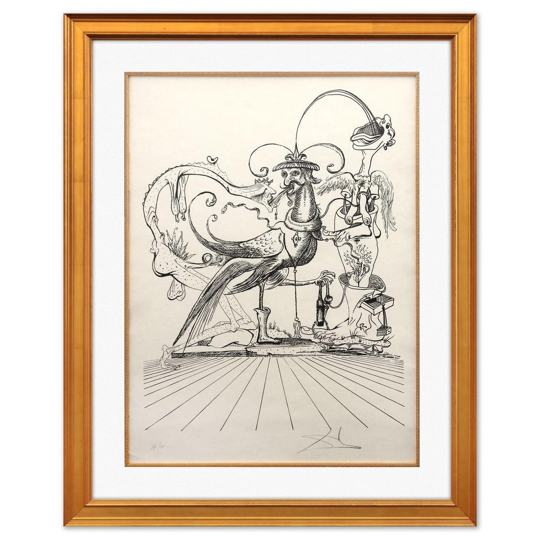Salvador Dali- Original Lithograph from Gouache and Collage "Les Songes Drolatiques de Pantagruel": Artist: Salvador Dali. Medium: Original Lithograph from Gouache and Collage. Title: Les Songes Drolatiques de Pantagruel. Size: 28" x 21". Measures approx. 37" x 30" (framed). Signature: Hand signed a