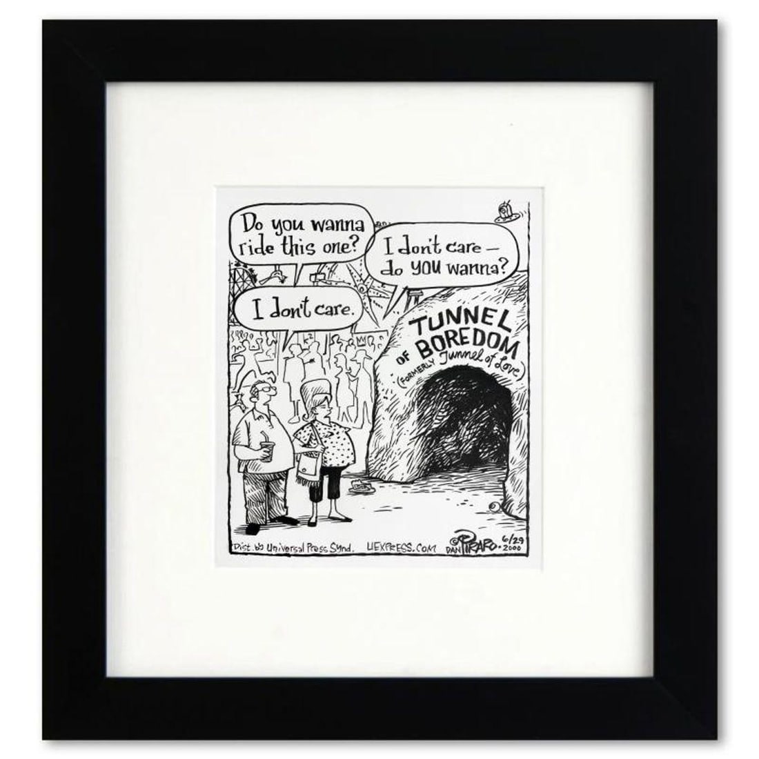 Bizarro, "Tunnel of Boredom" is a Framed Original Pen & Ink Drawing by Dan Piraro, Hand Signed with: Enter a surreal and satirical world of twisted imagination and award winning creativity. "Tunnel of Boredom" is an original pen & ink drawing on paper by Dan Piraro, creator of the critically acclaime
