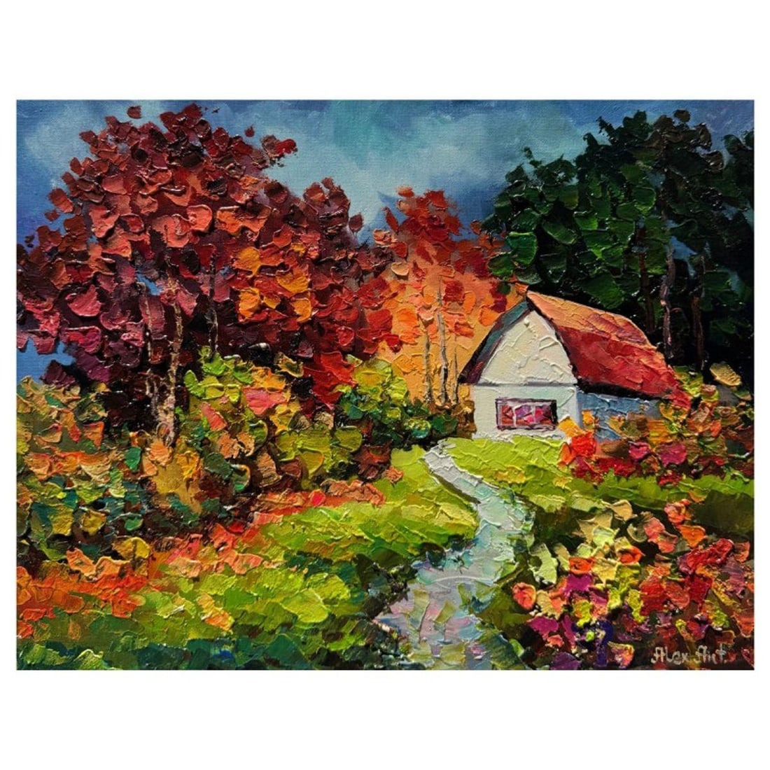 Alexander Antanenka, "Autumn Lives Here" Hand Signed Original Painting on Canvas with Letter of: Autumn Lives Here is an original oil painting on stretched canvas by Alexander Antanenka. Hand signed by the artist, the piece comes with a letter of authenticity. Measures approximately 16" x 20" (im