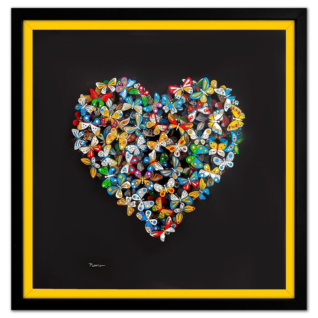 Patricia Govezensky- 3D Multilayered Woodcut "Love in Paradise": Artist: Patricia Govezensky. Medium: 3D Multilayered Woodcut. Title: Love in Paradise. Size: 12" x 12". Measures approx. 20" x 20" (framed). Signature: Hand Signed by the artist. Certificate of
