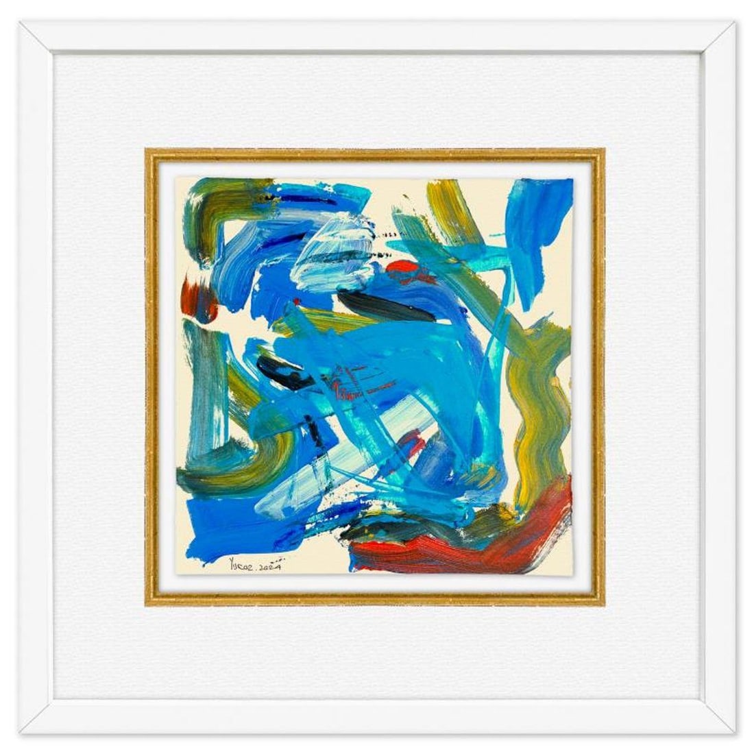 Yuroz, Framed Original Painting, Hand Signed with Letter of Authenticity.: This is an original painting on paper by Yuroz, hand signed by the artist. This piece comes custom framed on linen. Includes Letter of Authenticity. Measures approx. 18" x 18" (frame), 10" x 10"