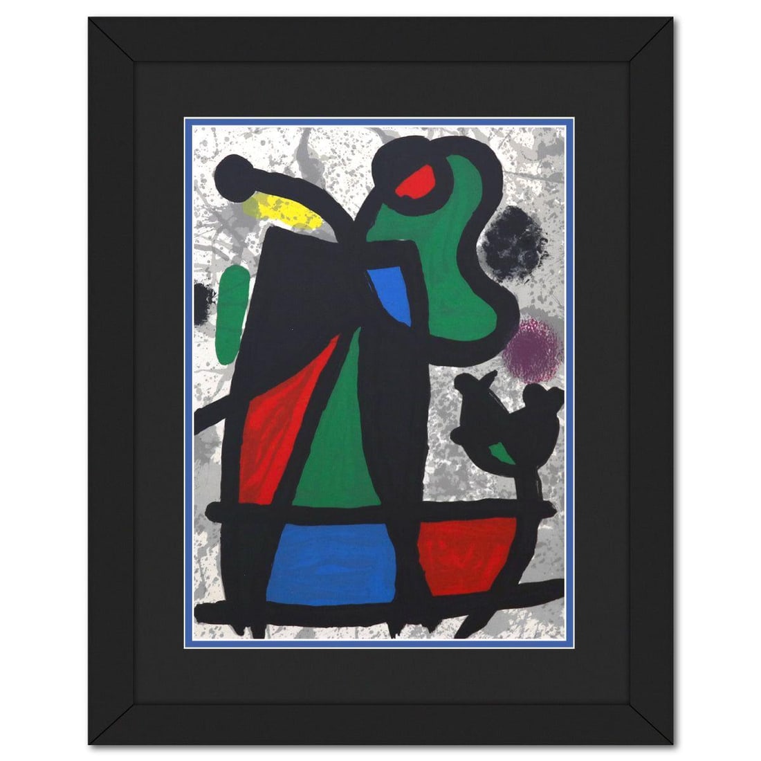 After Joan Miro- Lithograph on Rivoli paper "DLM186 - Composition II": Artist: After Joan Miro. Medium: Lithograph on Rivoli paper. Title: DLM186 - Composition II. Size: 15" x 11". Measures approx. 16.5" x 21.5" (framed). Certificate of Authenticity: Is included.