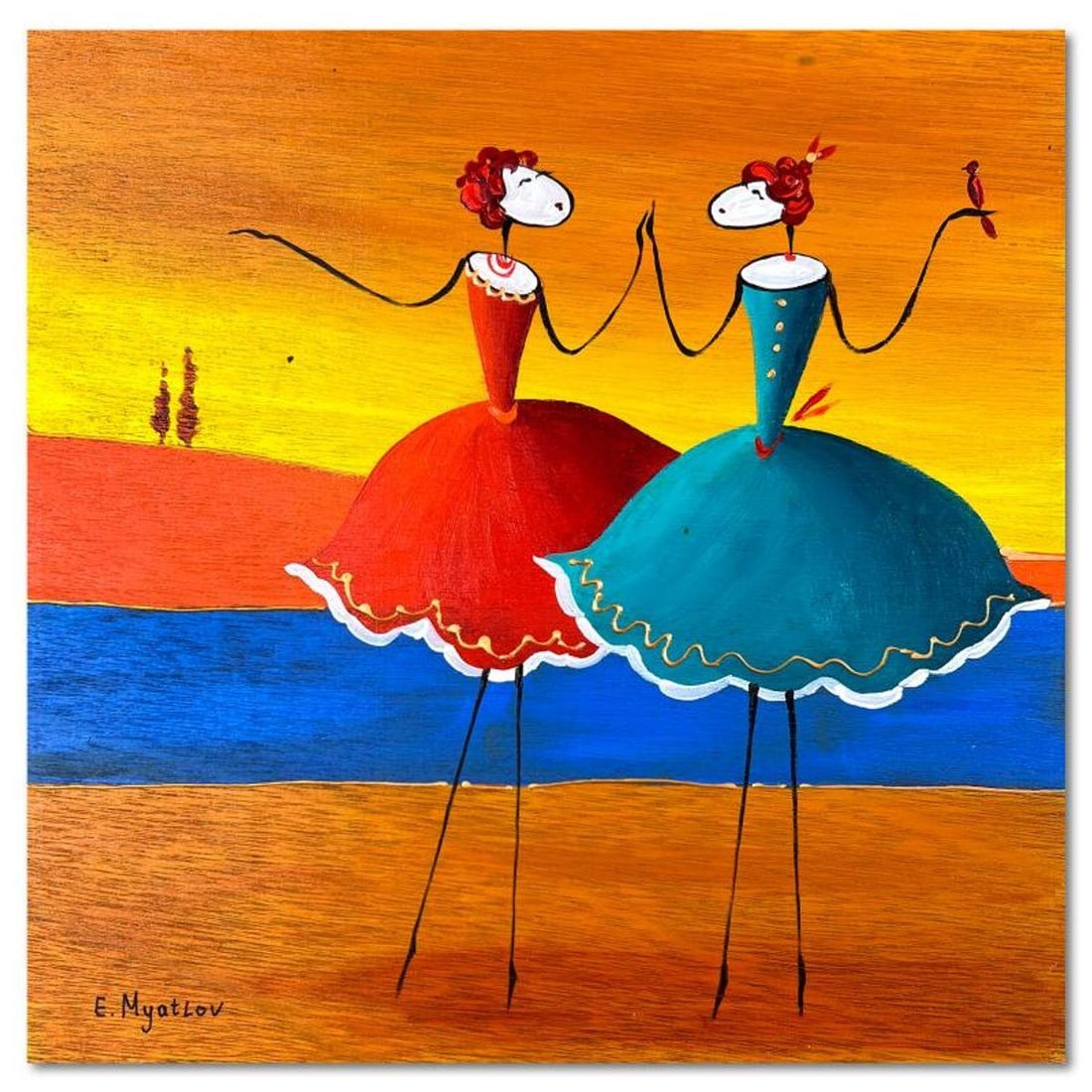 Ester Myatlov, Hand Signed Original Painting on Wood Panel with Letter of Authenticity.: This is an original painting oil on wood panel by Ester Myatlov. Hand signed by the artist, this piece comes with a letter of authenticity. Measures approximately 10" x 10" (image).