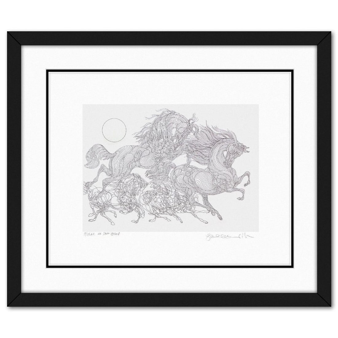 Guillaume Azoulay- Original Etching "Le Saut": Artist: Guillaume Azoulay. Medium: Original Etching. Title: Le Saut. Size: 20" x 25". Measures approx. 29" x 34" (framed). Signature: Hand signed and numbered. Certificate of Authenticity: Is included