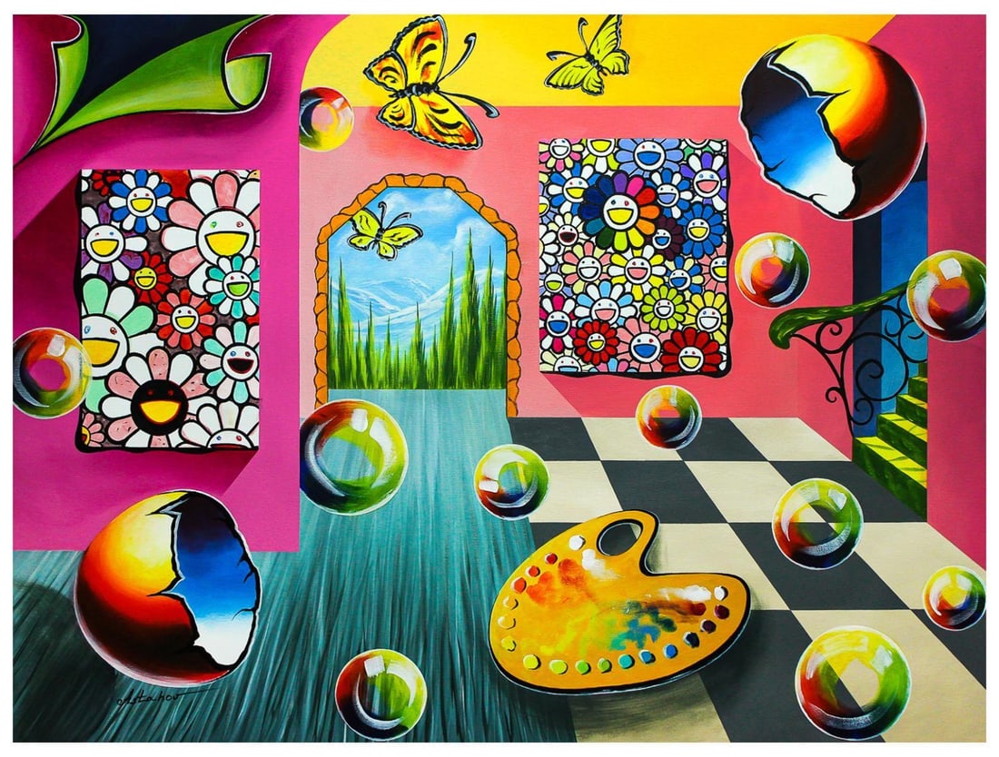 Alexander Astahov- Original Oil on Canvas "Flowers and Butterflies" (1 of 2)