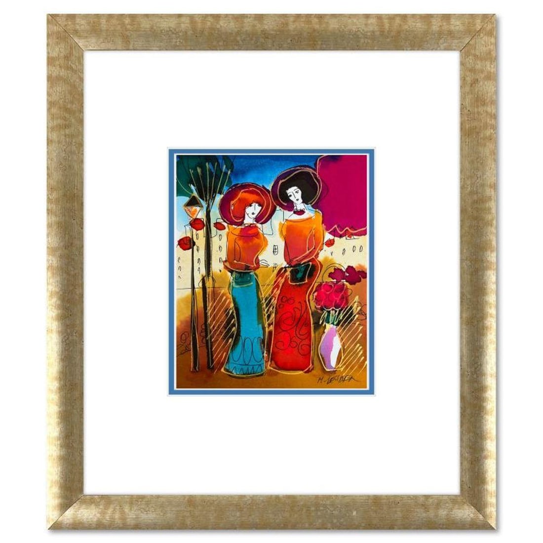 Moshe Leider, Framed Original Mixed Media Watercolor Painting, Hand Signed with Letter of: This is an original mixed media watercolor painting on paper by Moshe Leider. Hand signed by the artist, this piece comes custom framed and includes a Letter of Authenticity. Measures approximately 15