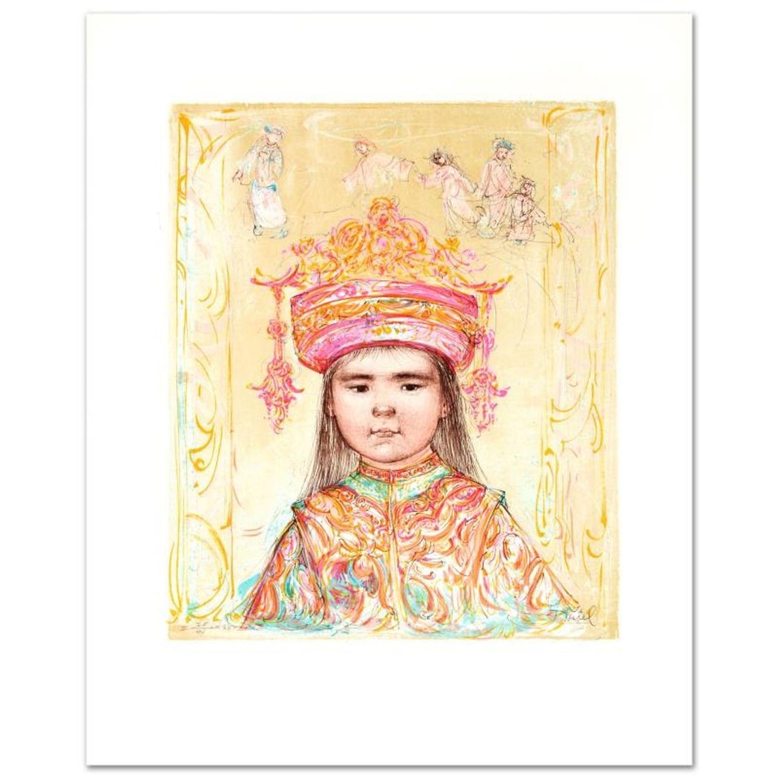 Oriental Daydream Limited Edition Lithograph by Edna Hibel (1917-2014), Numbered and Hand Signed: Oriental Daydream is a limited edition lithograph on paper, numbered and hand signed by Edna Hibel (1917-2014). Includes Certificate of Authenticity! Measures approx. 18" x 22" (with border), 13" x 16