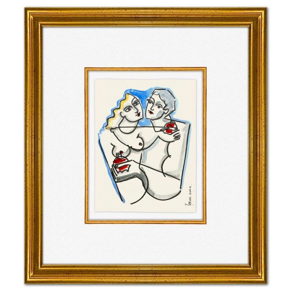 Yuroz, Framed Original Painting, Hand Signed with Letter of Authenticity.: This is an original painting on paper by Yuroz, hand signed by the artist. This piece comes custom framed on linen. Includes Letter of Authenticity. Measures approx. 16" x 14" (frame), 8" x 6" (image)