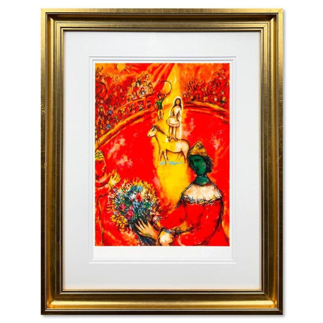 Marc Chagall (1887-1985), "The Circus" Framed Limited Edition Lithograph with Letter of: The Circus is a framed limited edition lithograph on paper by Marc Chagall (1887-1985). Printed by Atelier Mourlot in Paris and authorized by the Chagall Estate and ADAGP Paris , the piece is plate si
