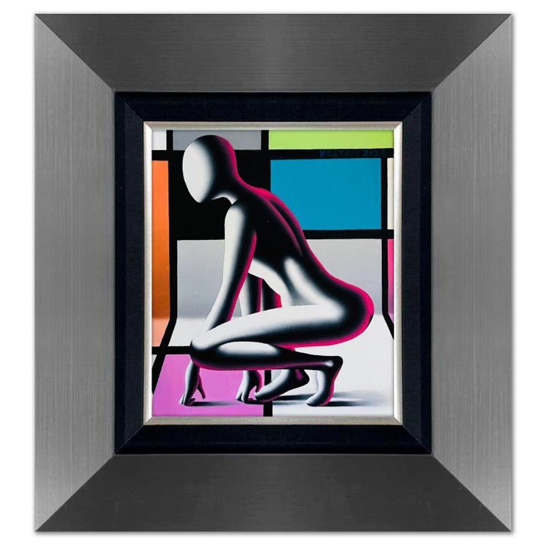 Mark Kostabi, "Grace Within the Grid" Framed Original Oil Painting on Canvas, Hand Signed with a (1 of 3)