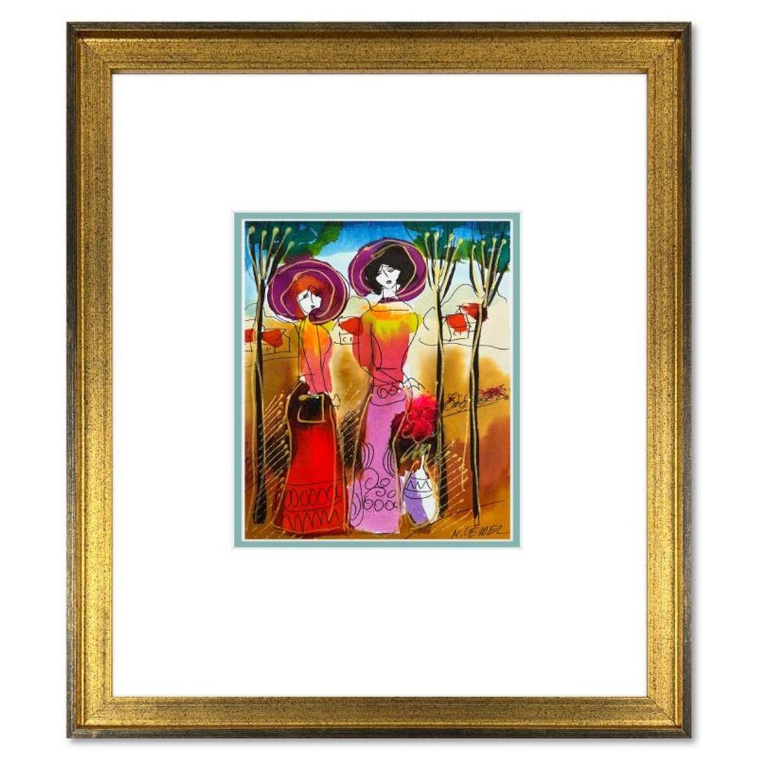 Moshe Leider, Framed Original Mixed Media Watercolor Painting, Hand Signed with Letter of (1 of 2)