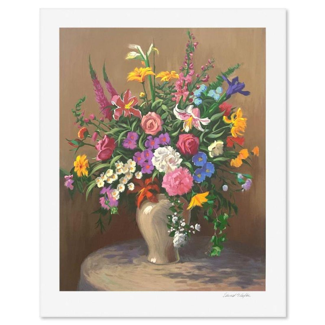 Edward Glafke, "Table Bouquet" Limited Edition Printer's Proof, Numbered and Hand Signed with Letter: Table Bouquet is a limited edition printer's proof on paper by Edward Glafke, numbered and hand signed by the artist. Includes Letter of Authenticity. Measures approx. 30" x 24" (border), 25.5" x 20" 