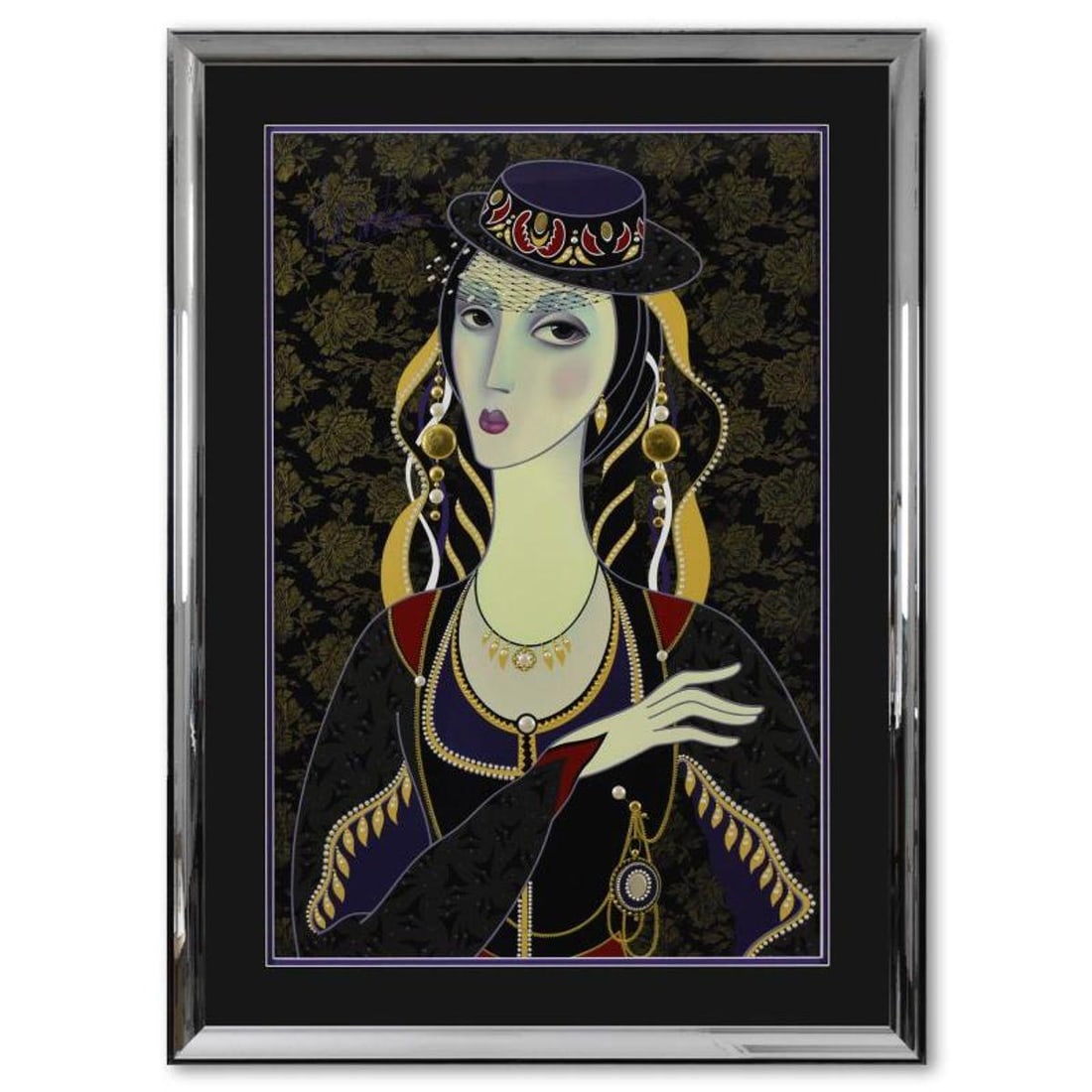 Martiros Manoukian, "Royal Pose (Purple)" Framed Limited Edition Mixed Media Silkscreen, PP Numbered (1 of 2)