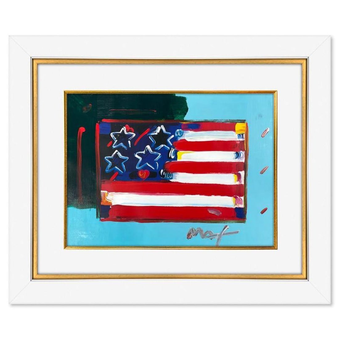 Peter Max, "Flag" Framed One-of-a-Kind Acrylic Mixed Media, Hand Signed with Registration Number (1 of 3)