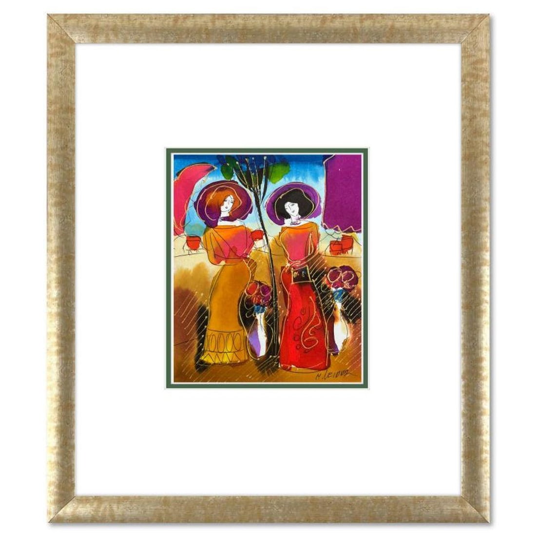 Moshe Leider, Framed Original Mixed Media Watercolor Painting, Hand Signed with Letter of (1 of 2)