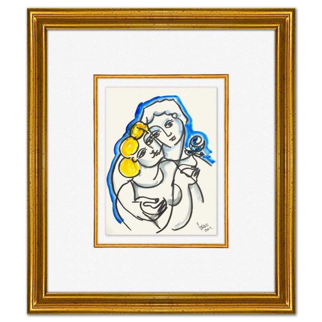 Yuroz, Framed Original Painting, Hand Signed with Letter of Authenticity.: This is an original painting on paper by Yuroz, hand signed by the artist. This piece comes custom framed on linen. Includes Letter of Authenticity. Measures approx. 16" x 14" (frame), 8" x 6" (image)