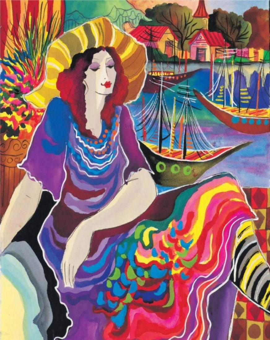Patricia Govezensky- Original Giclee on Canvas "Lady by the Bayside" (1 of 1)
