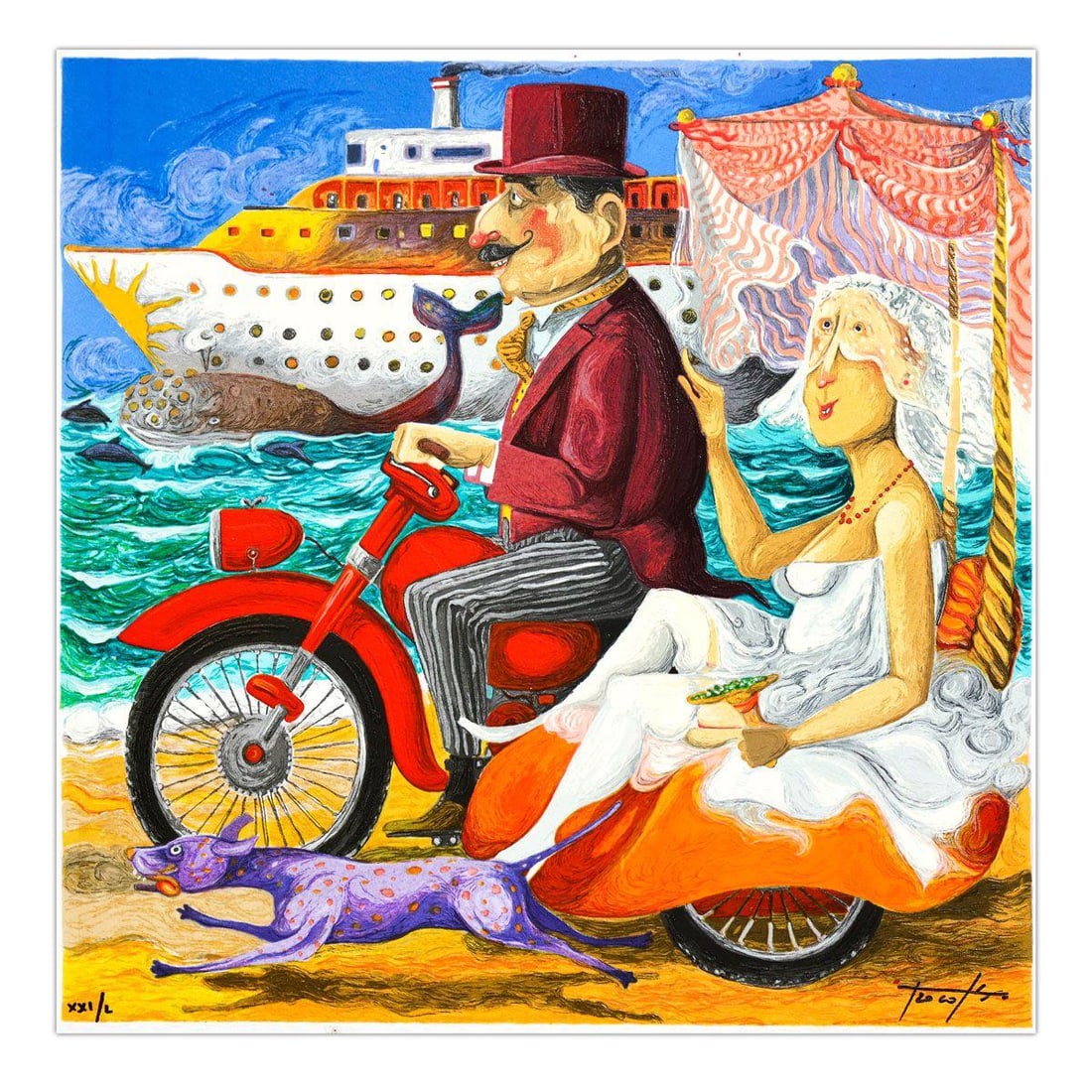 Pino Porcopio- SIlkscreen on Paper "In Crociera": Artist: Pino Porcopio. Medium: SIlkscreen on Paper. Title: In Crociera. Size: 16" x 16". Signature: Hand Signed and numbered. Certificate of Authenticity: Is included. Additional: Edition number might