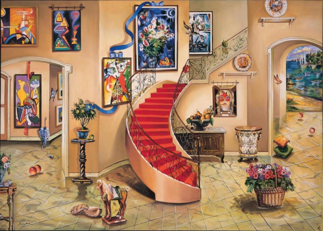 Alexander Astahov- Original Giclee on Canvas "Chagall View": Artist: Alexander Astahov. Medium: Original Giclee on Canvas. Title: Chagall View. Size: 24" x 36". Signature: Hand Signed by the Artist. Certificate of Authenticity: From the publisher. Reference#: 2