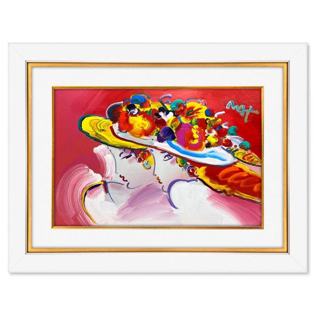 Peter Max, "Friends" Framed One-of-a-Kind Mixed Media, Hand Signed with Registration Number: Friends is a one-of-a-kind mixed media on paper, hand signed by Peter Max. The piece comes custom framed with a backside cutout to display Peter Max Studio registration number 296610 certifying authen