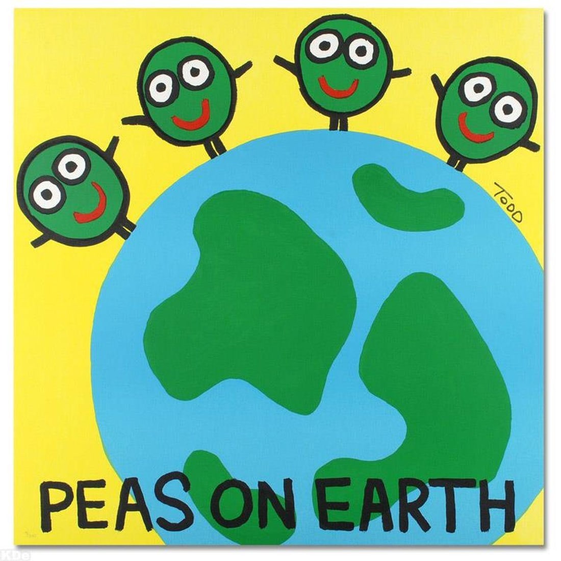 Peas on Earth Limited Edition Lithograph by Todd Goldman, Numbered and Hand Signed with Certificate: Pop artist Todd Goldman is known all across the globe for his whip-smart and wickedly funny puns and pictures! "Peas on Earth" is a limited edition lithograph on paper, numbered and hand signed by Tod