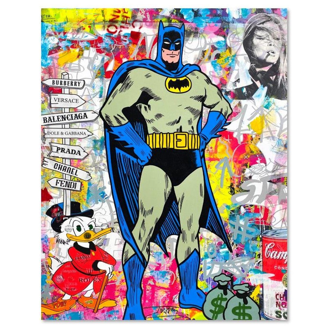 Jozza, "Batman is Back!" Unique Mixed Media on Canvas, Hand Signed with Letter of Authenticity.: Batman is Back! is a unique mixed media acrylic on gallery wrapped canvas by Jozza. This piece is hand signed and titled in verso. Includes Letter of Authenticity. Measures approx. 48" x 38" (image).