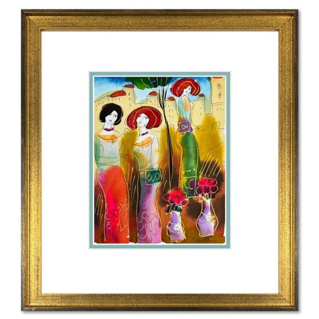 Moshe Leider, Framed Original Mixed Media Watercolor Painting, Hand Signed with Letter of: This is an original mixed media watercolor painting on paper by Moshe Leider. Hand signed by the artist, this piece comes custom framed and includes a Letter of Authenticity. Measures approximately 16