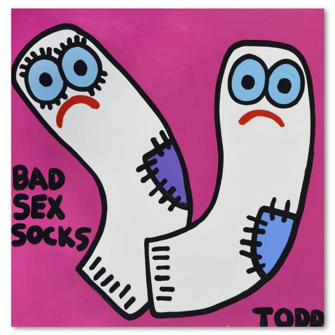 Todd Goldman, "Bad Sex Socks" Original Acrylic Painting on Gallery Wrapped Canvas (48" x 48"), Hand: Bad Sex Socks is an original acrylic painting on gallery wrapped canvas by Todd Goldman, hand signed by the artist. Includes Letter of Authenticity. Measures approx. 48" x 48" (image). Due to the way