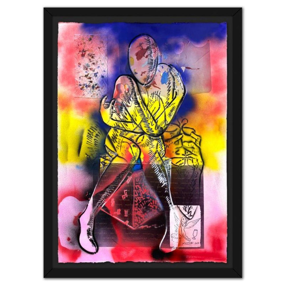 Mark Kostabi, "Beyond Within" Framed Original Mixed Media Painting, Hand Signed with Certificate of: Beyond Within is an original mixed media painting on paper by Mark Kostabi, hand signed by the artist. The piece comes framed. Includes Certificate of Authenticity. Measures approx. 48" x 35.5" (frame