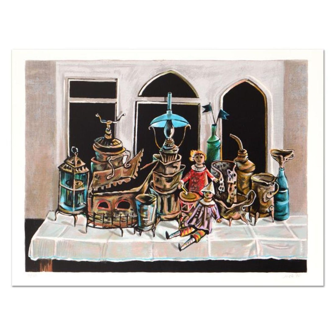 Yosl Bergner (1920-2017), "Lightings" Limited Edition Lithograph, Numbered and Hand Signed with: Lightings is a limited edition lithograph on paper, numbered hand signed by Yosl Bergner (1920-2017). Includes Certificate of Authenticity. Measures approx. 28.5" x 21" (with border), 25.5" x 18.5" (i