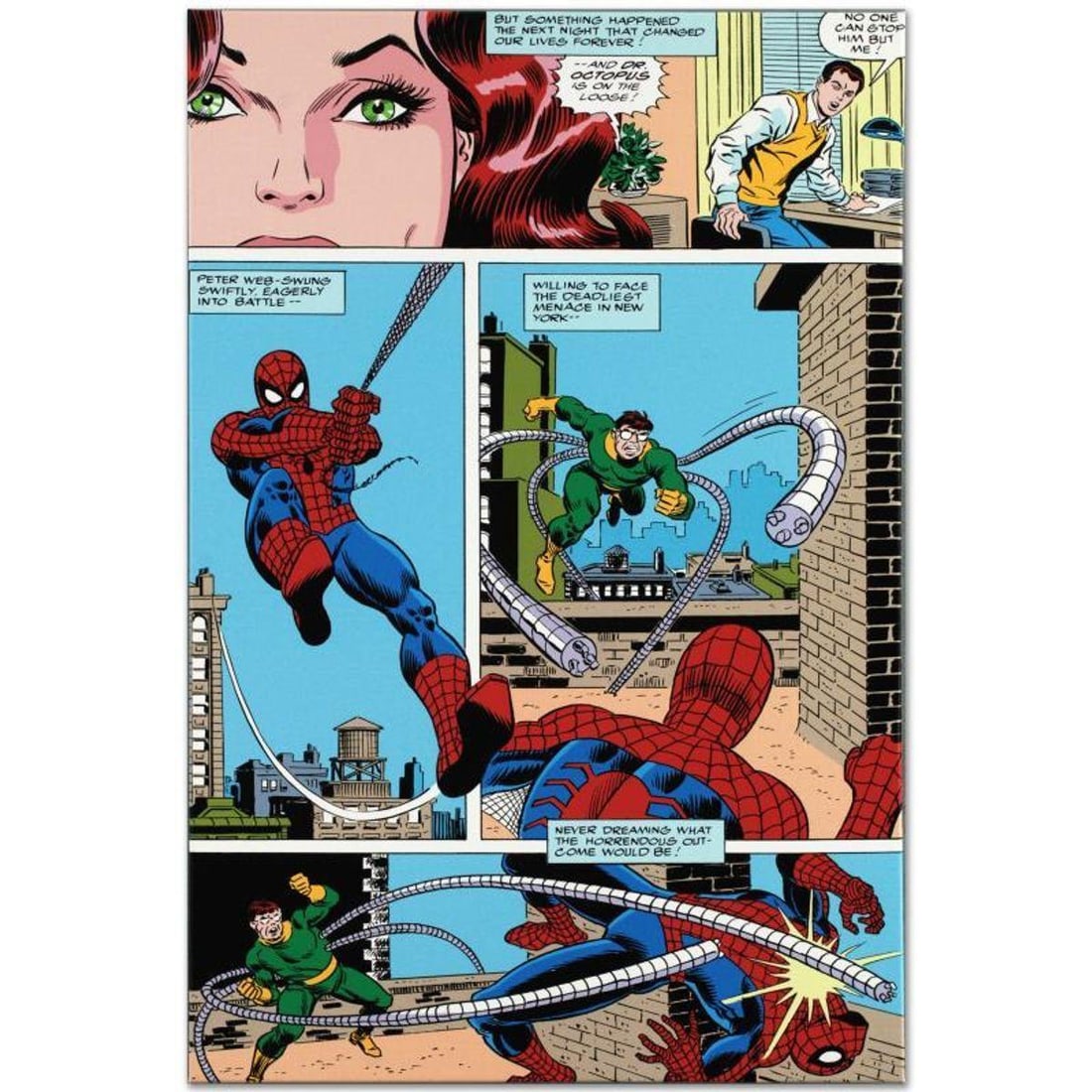 Marvel Comics "Amazing Spider-Man #90" Numbered Limited Edition Giclee on Canvas by John Romita Sr.: A piece of comic book history, this limited edition, from original art by John Romita Sr., depicts Spider-Man and Dr. Octopus. John Romita becan his career in comics in the 1950's doing freelance work