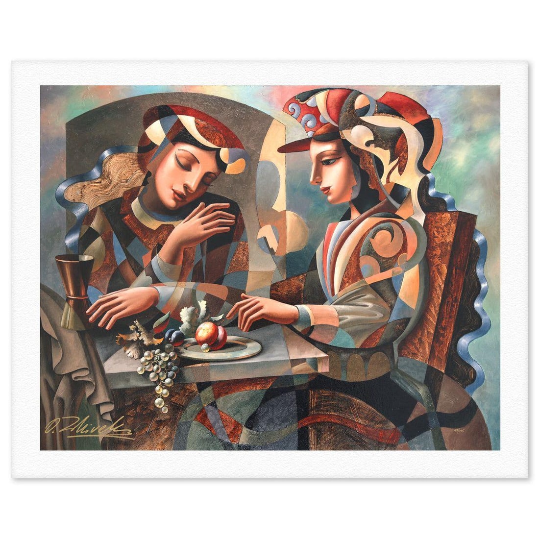 Oleg Zhivetin- Silkscreen "At the Table": Artist: Oleg Zhivetin. Medium: Silkscreen. Title: At the Table. Size: 23" x 28". Signature: Hand signed and numbered. Reference#: 74675.