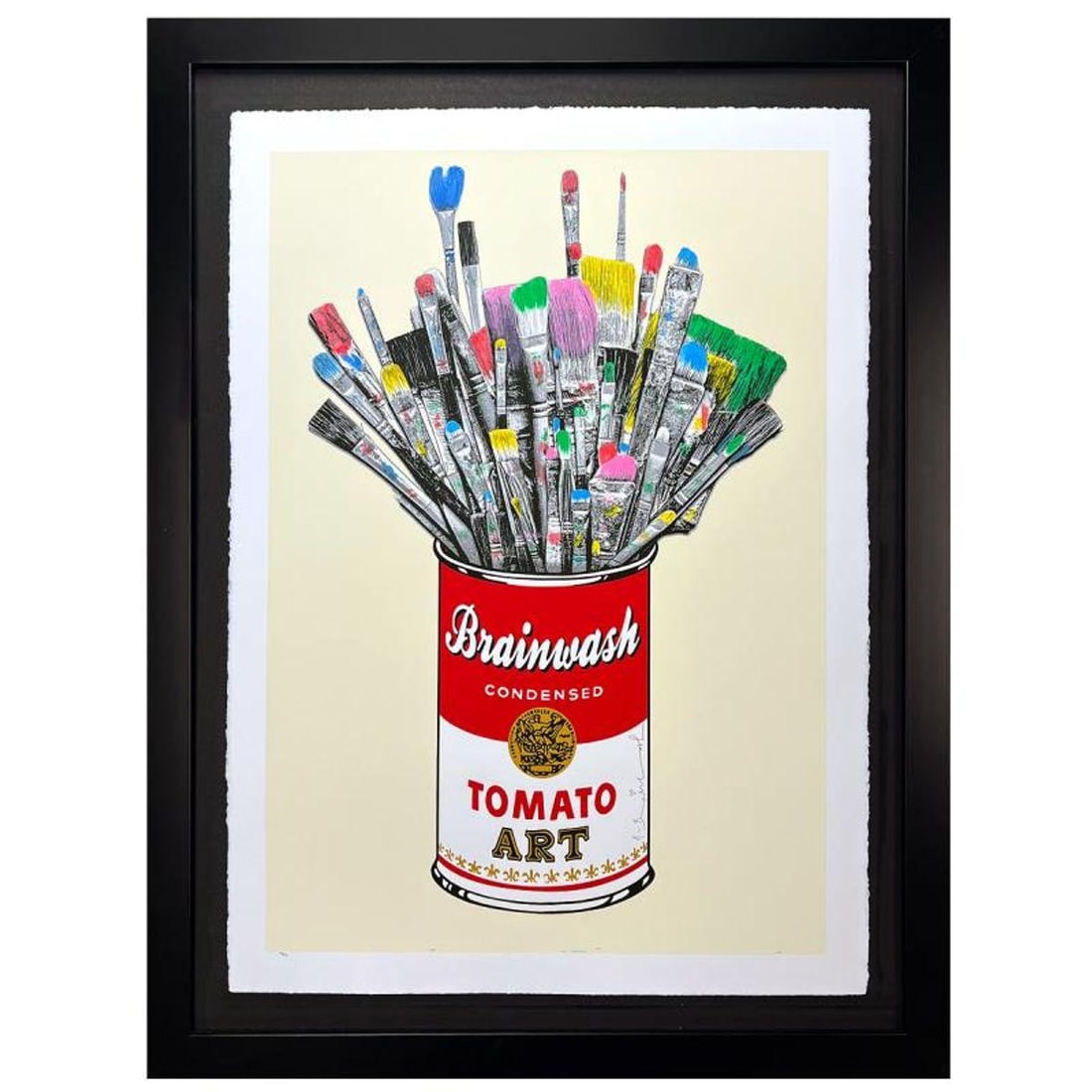 Mr. Brainwash- Unique and Hand-Finished Silk Screen "Tomato Pop (Off-White)": Artist: Mr. Brainwash. Medium: Unique and Hand-Finished Silk Screen. Title: Tomato Pop (Off-White). Size: 30" x 22". Measures approx. 42" x 34" (framed). Signature: Hand signed, numbered, and thumb-pr