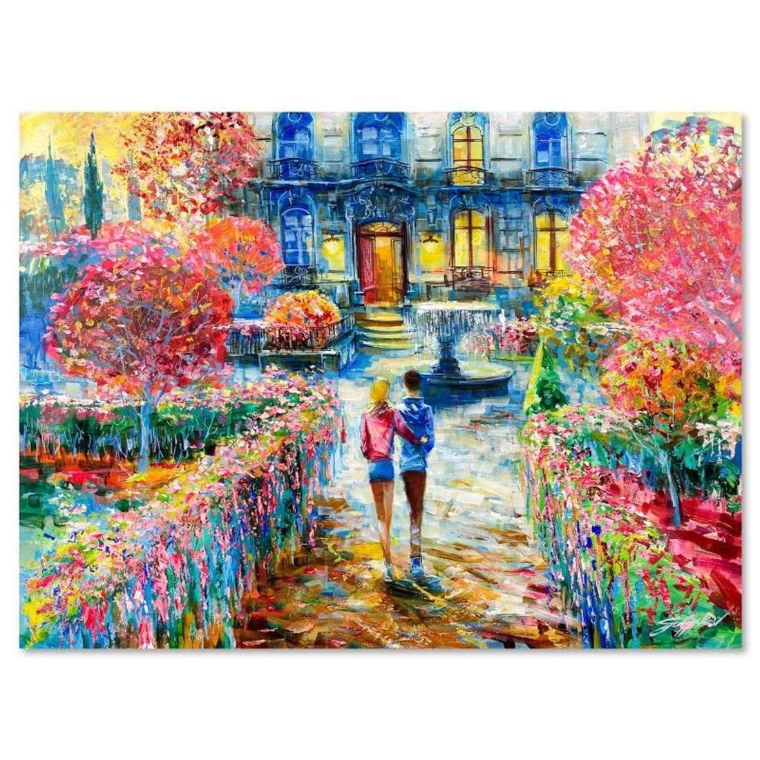 Vadik Suljakov, "Romance at the Villa" Original Oil Painting on Canvas, Hand Signed with Letter of (1 of 2)