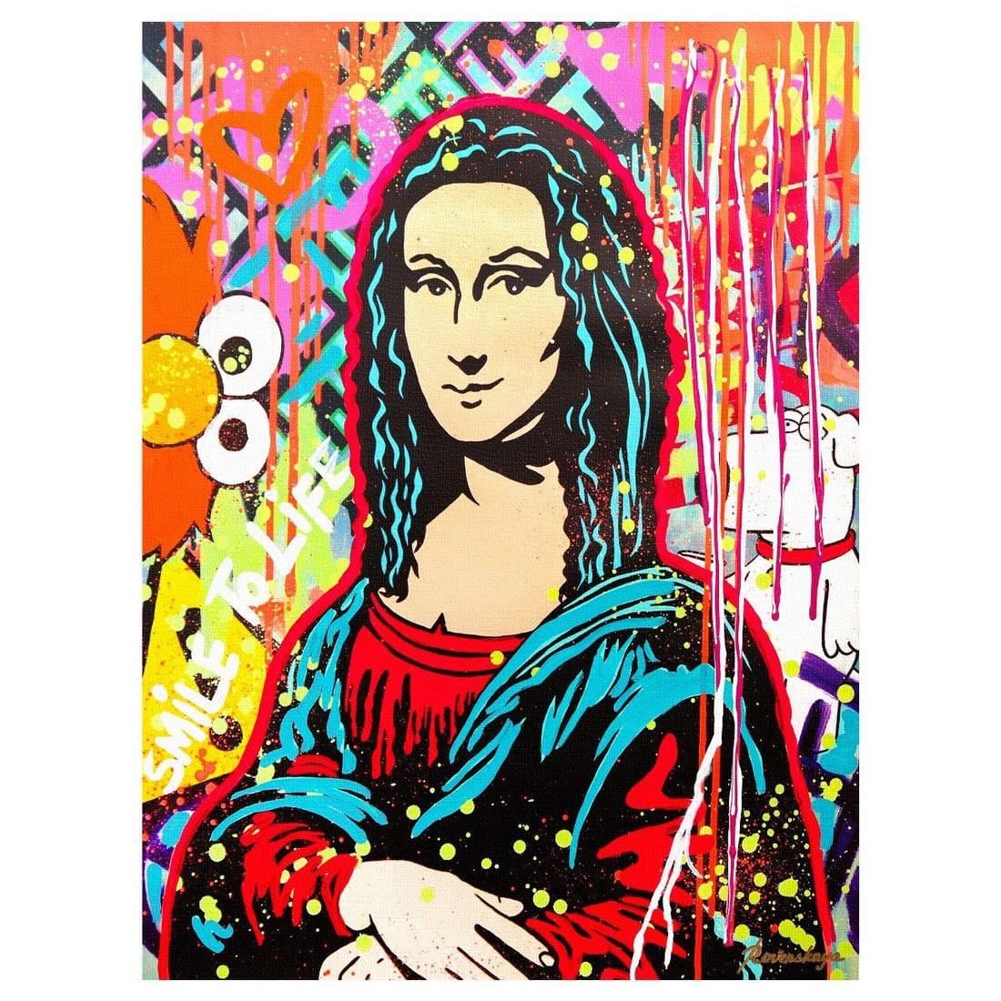 Nastya Rovenskaya- Mixed Media on Canvas "Mona Unmasked": Artist: Nastya Rovenskaya. Medium: Mixed Media on Canvas. Title: Mona Unmasked. Size: 40" x 30". Signature: Hand Signed. Certificate of Authenticity: Is included. Reference#: 30206.