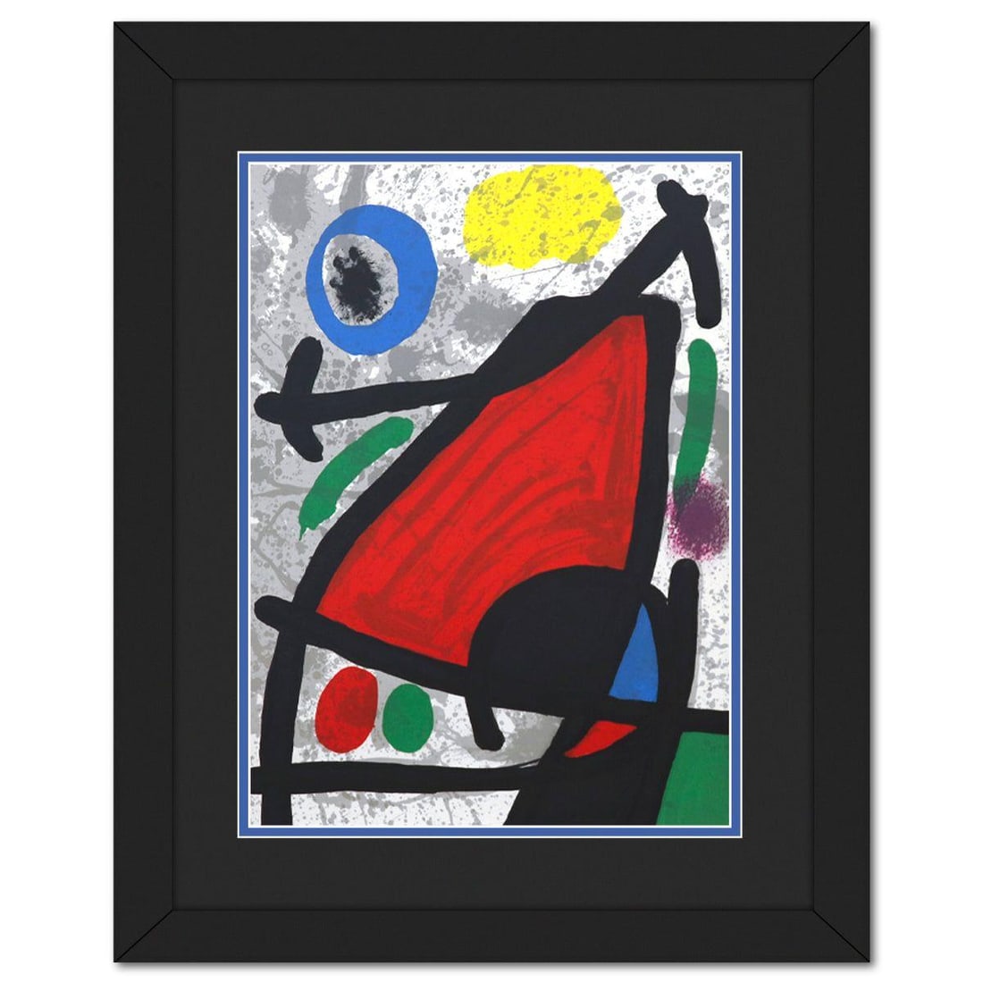 After Joan Miro- Lithograph on Rivoli paper "DLM186 - Composition IV": Artist: After Joan Miro. Medium: Lithograph on Rivoli paper. Title: DLM186 - Composition IV. Size: 15" x 11". Measures approx. 16.5" x 21.5" (framed). Certificate of Authenticity: Is included.