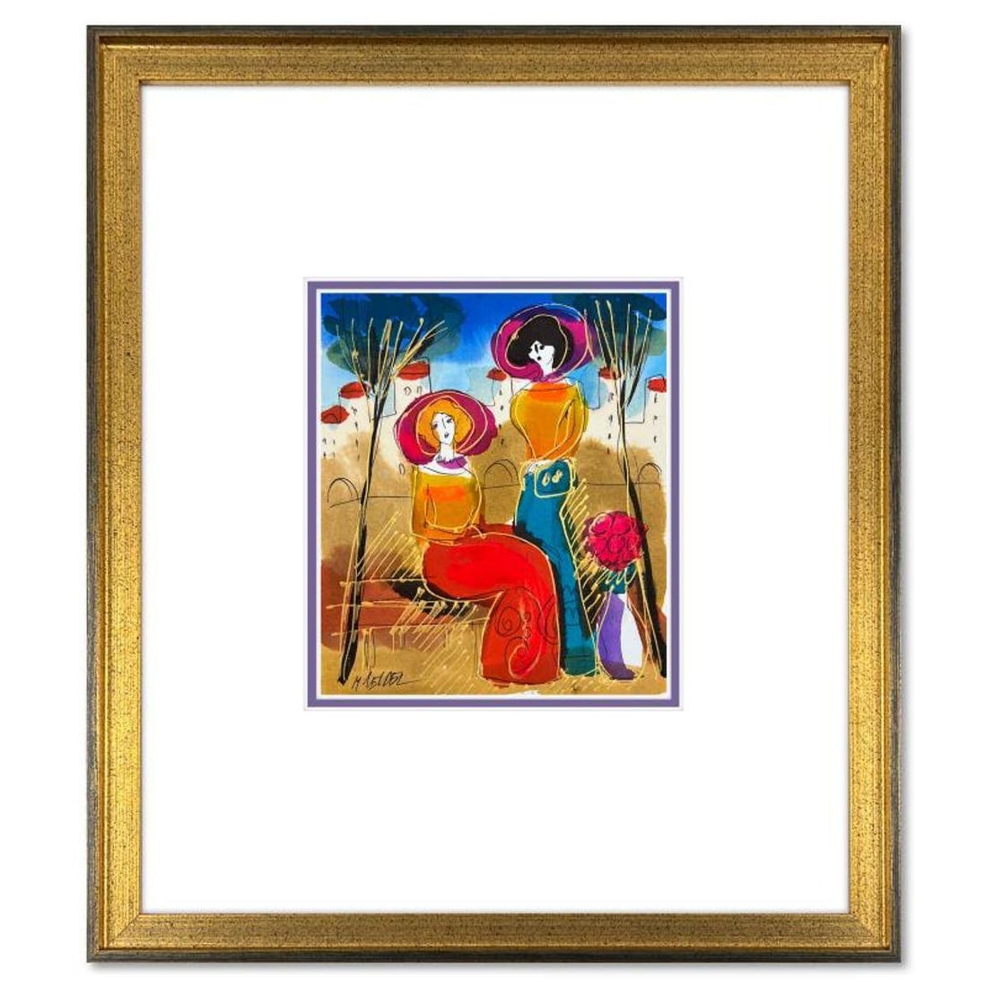 Moshe Leider, Framed Original Mixed Media Watercolor Painting, Hand Signed with Letter of (1 of 2)