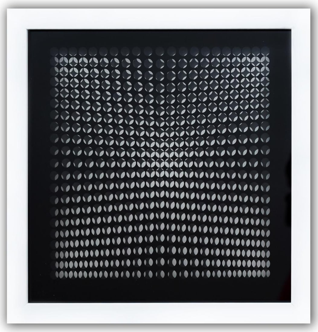 Victor Vasarely- 3D Wall Sculpture/object "Cinetiques": Artist: Victor Vasarely. Medium: 3D Wall Sculpture/object. Title: Cinetiques. Size: 10" x 10". Measures approx. 12" x 12" (framed). Additional: Custom Framed. 2 layers- Top layer printed on clear Luci