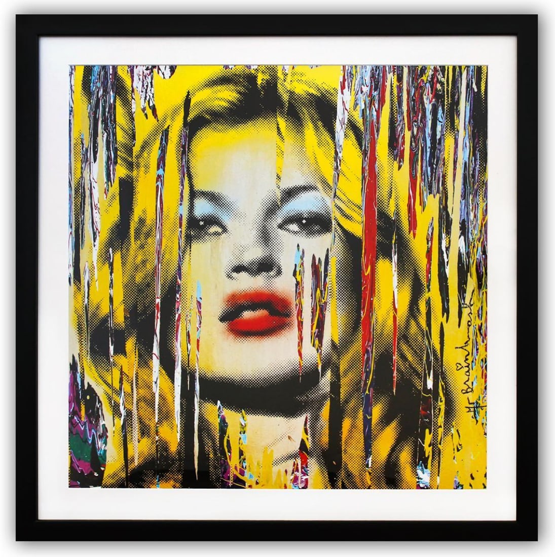 Mr. Brainwash- Offset Lithograph "Kate Moss": Artist: Mr. Brainwash. Medium: Offset Lithograph. Title: Kate Moss. Size: 23" x 23". Measures approx. 29" x 29" (framed). Signature: Signed in plate. Certificate of Authenticity: Is included. Addition