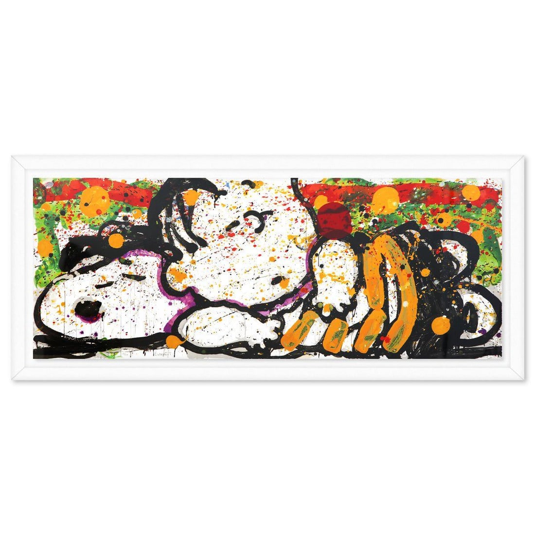 Tom Everhart- Hand Pulled Original Lithograph "Snooze Alarm Boogie, 7:15 AM": Artist: Tom Everhart. Medium: Hand Pulled Original Lithograph. Title: Snooze Alarm Boogie, 7:15 AM. Size: 20" x 52". Measures approx. 25" x 57" (framed). Signature: Hand signed and numbered. Certifica