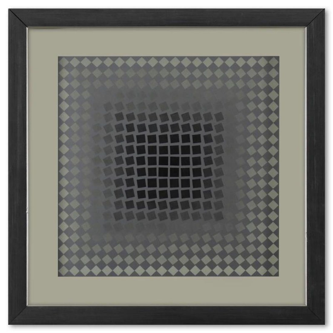 Victor Vasarely (1908-1997), "CTA - 106 - ARG de la serie CTA - 102" Framed 1971 Heliogravure Print: CTA - 106 - ARG de la serie CTA - 102 is a heliogravure print on paper, published in 1971, by Victor Vasarely (1908-1997). This piece comes custom framed, with a letter of authenticity and with a 1976