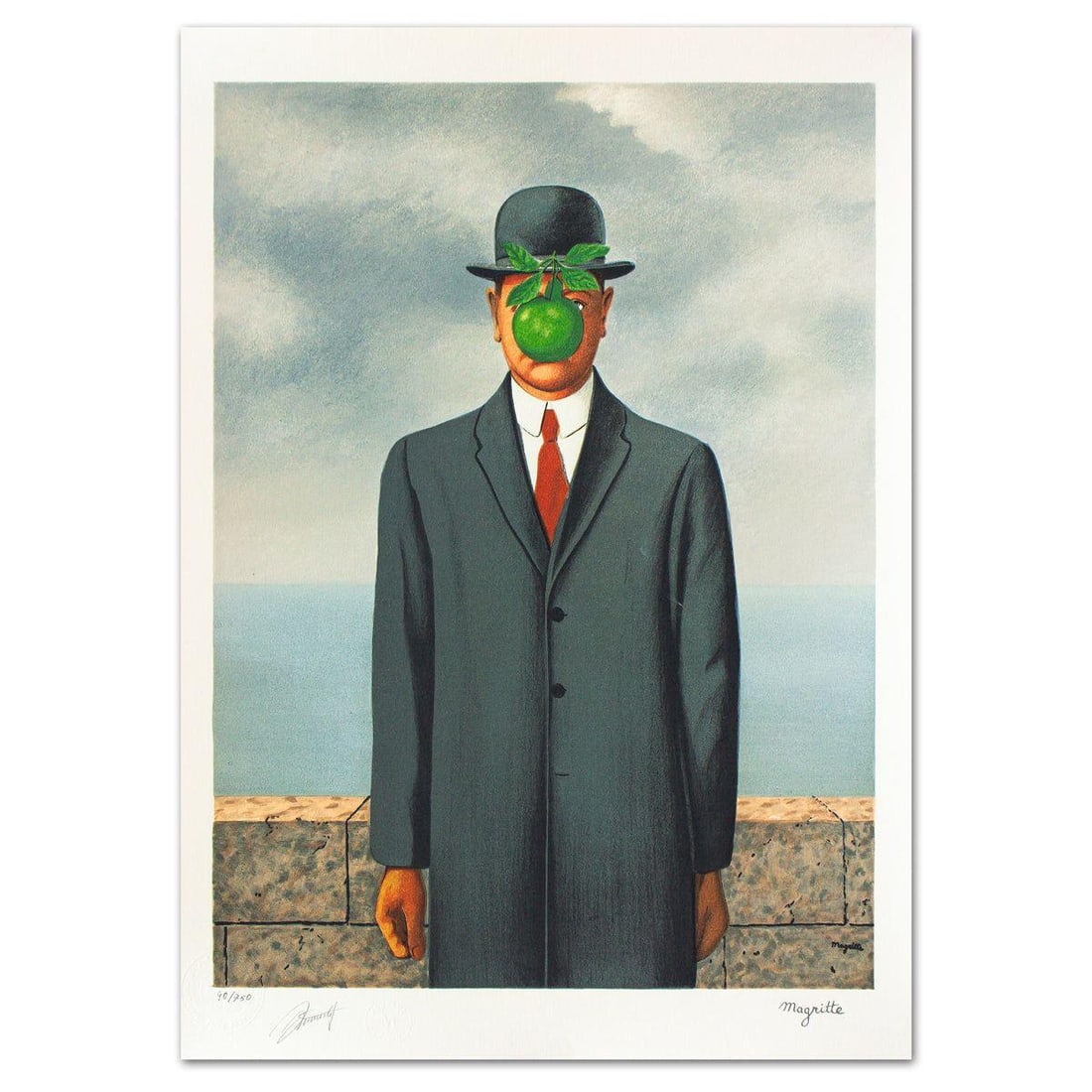 Rene Magritte- Lithograph "Le Fils De L'homme": Artist: Rene Magritte. Medium: Lithograph. Title: Le Fils De L'homme. Size: 21.5" x 15.5". Signature: Stamp signed and numbered. Certificate of Authenticity: Is included. Additional: Printed by Atelie